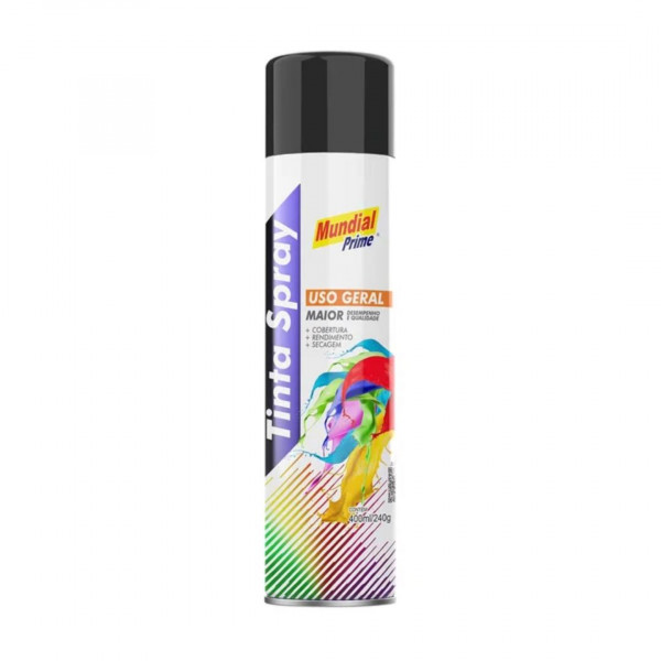 TINTA SPRAY PRETO FOSCO 400ML MUNDIAL PRIME