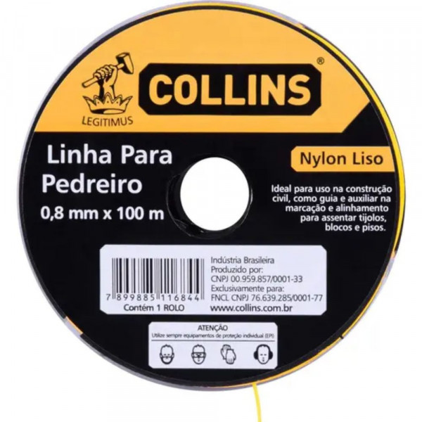 LINHA PEDREIRO NYLON AMARELO 0,80M X 100MTS COLLINS